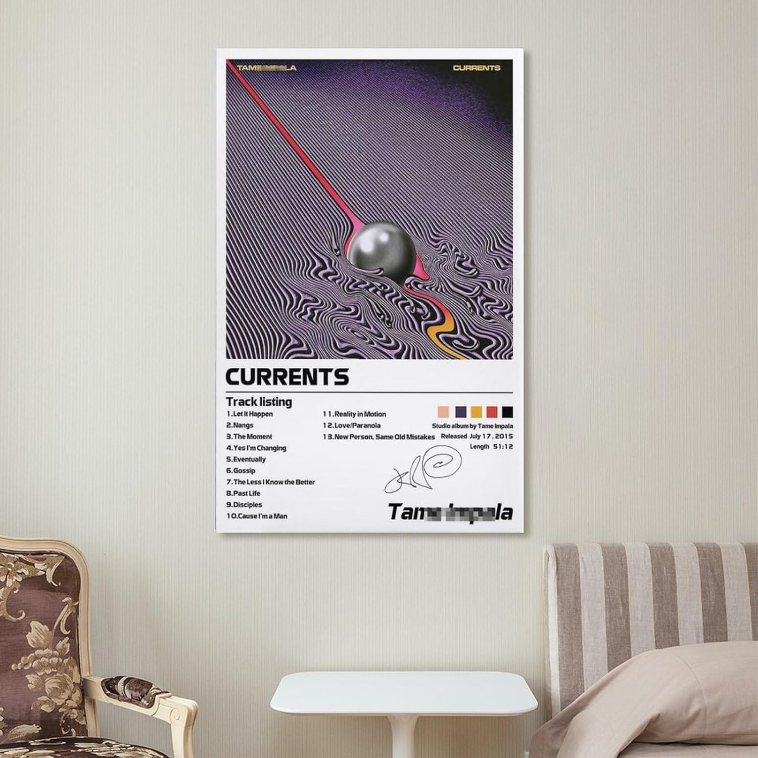 Khglxm Pósteres de la firma Tame Music Impala, cubierta de corrientes de álbum, impresiones artísticas en lienzo para decoración de pared,