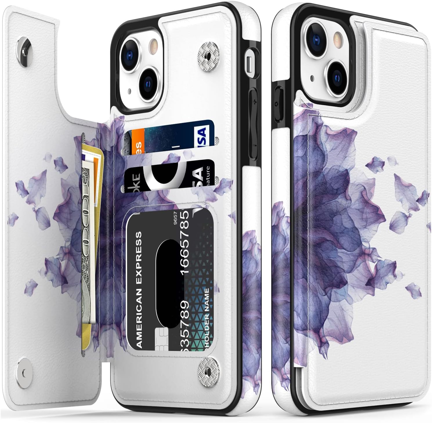 LETO Funda para iPhone 13, funda de piel tipo cartera con diseño de moda para niñas y mujeres, ranuras para tarjetas integradas con función atril,