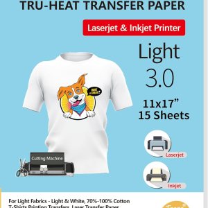 TransOurDream Papel de transferencia de calor para camisetas de luz blanca (15 hojas, 11 x 17 pulgadas, luz 3.0) vinilo de transferencia de calor TransOurDream Papel de transferencia de calor para camisetas de luz blanca (15 hojas, 11 x 17 pulgadas, luz 3.0) vinilo de transferencia de calor