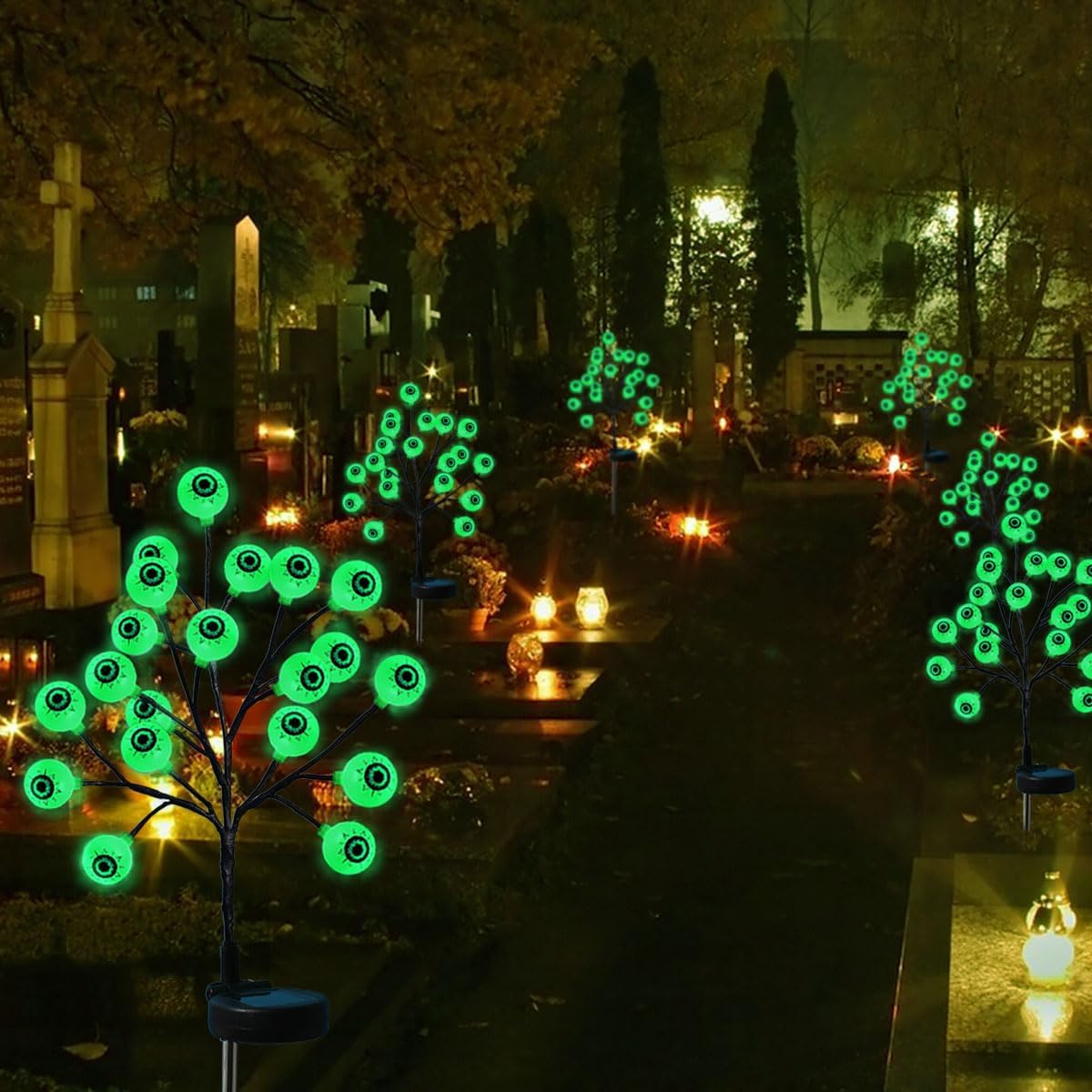 Decoraciones de Halloween para exteriores, luces solares de Halloween, paquete de 2 40 luces LED impermeables de estaca para decoración de