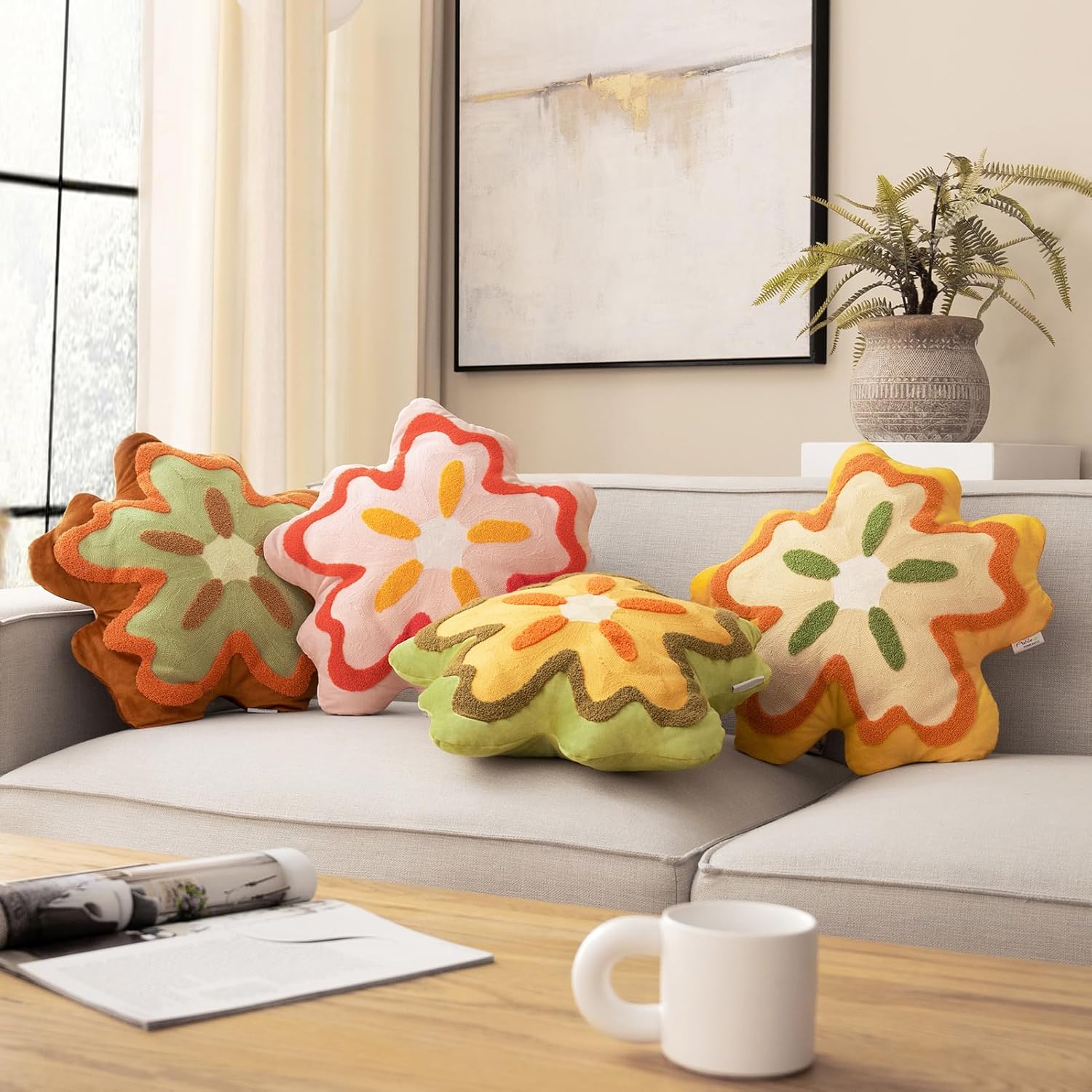 Ashler – Almohada con forma de flor, bonito cojín de flores para sofá, exquisito patrón de flores, almohadas decorativas para sofá, cama, silla,