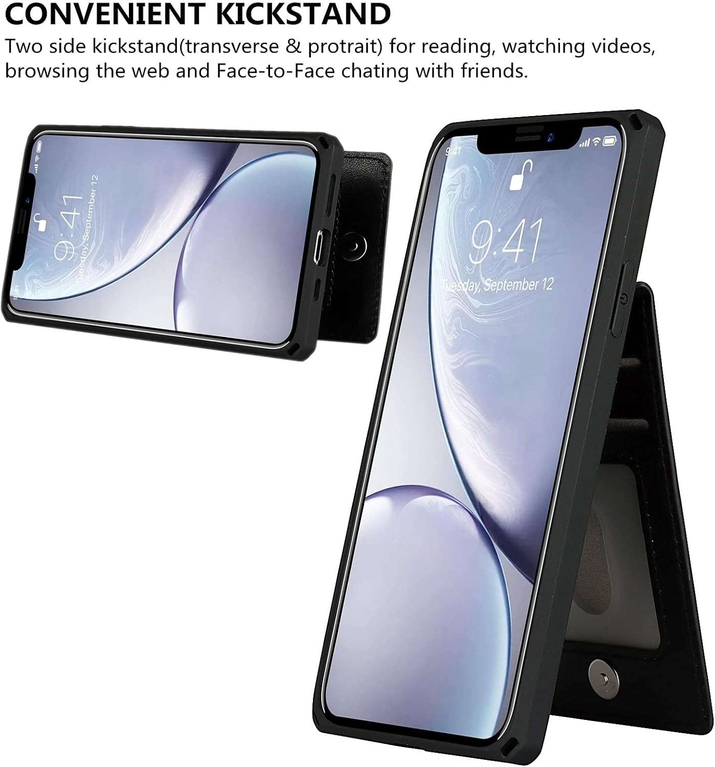 iCoverCase Funda tipo cartera para iPhone 11 con soporte para tarjeta de crédito, bloqueo RFID de cuero de primera calidad con cierre magnético y