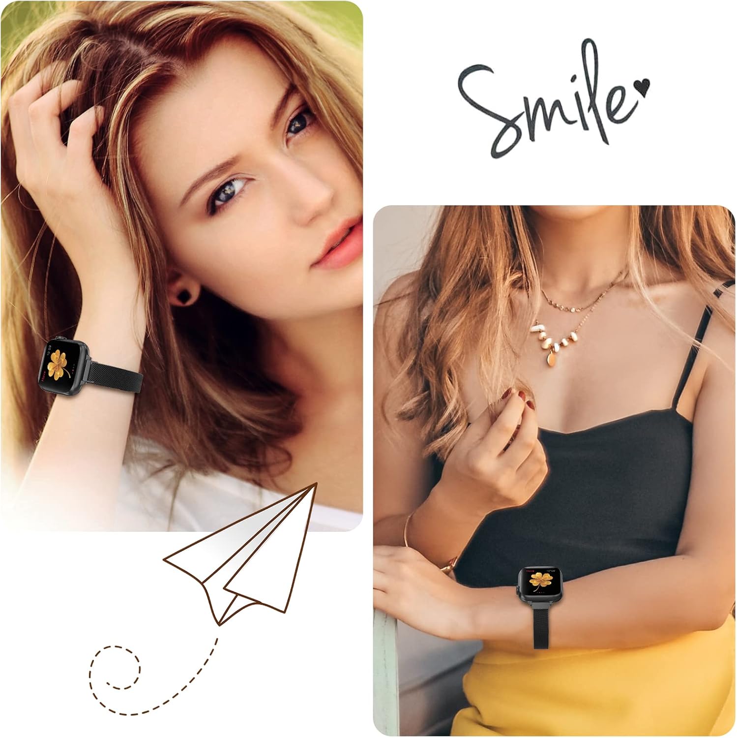 Correa de repuesto para Apple Watch Band de 1.49, 1.57, 1.65 y 1.73 pulgadas, acero inoxidable, cierre magnético, para mujer, para iWatch Series SE