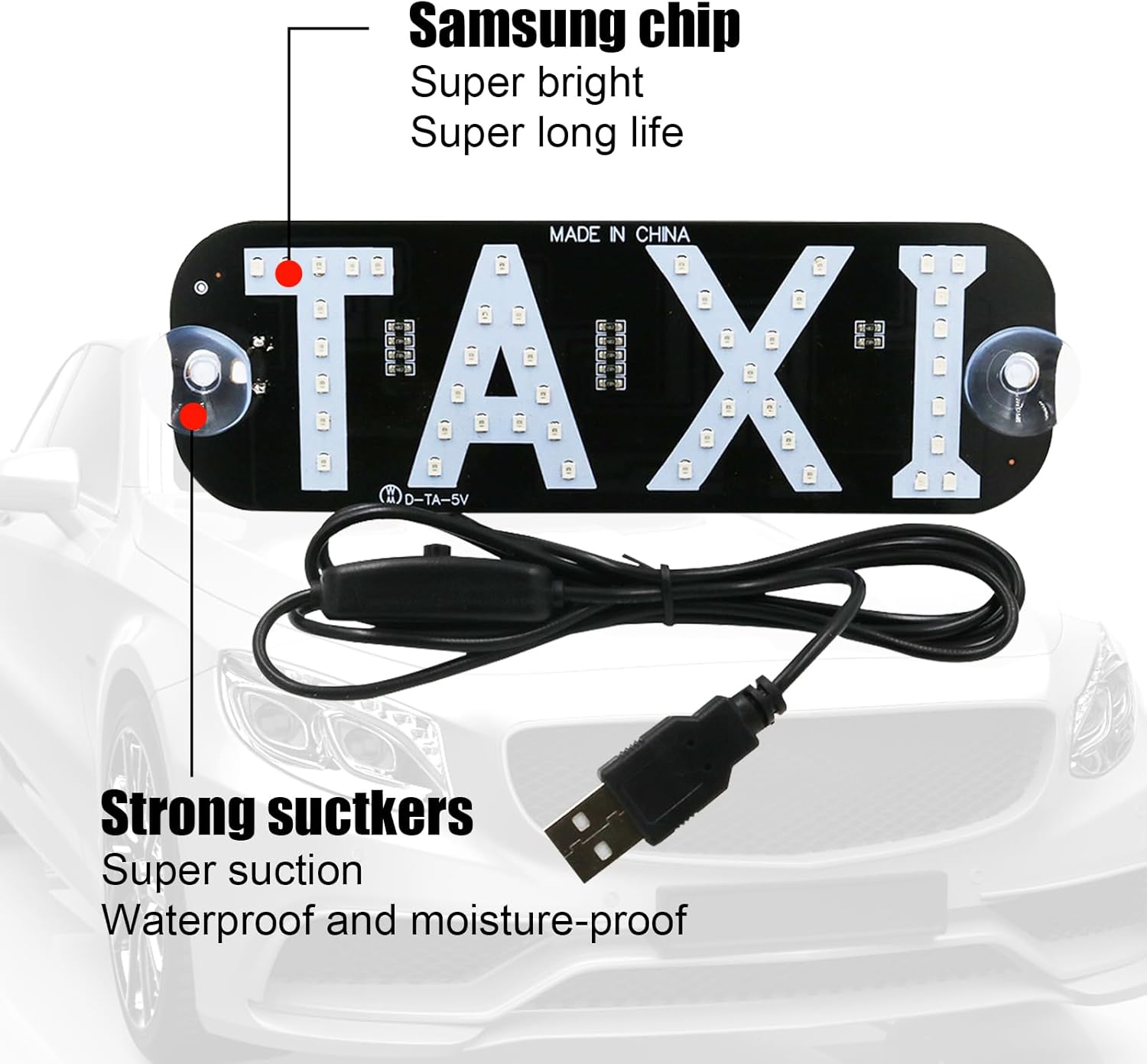 1 luz de taxi de 7.4 x 2.5 pulgadas, logotipo de luz LED de taxi intercambiable, decoración LED de taxi de PVC, lámpara de luz de taxi inversor de