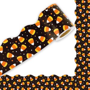 Whaline Tablero de anuncios de Halloween de 32.8 pies con borde troquelado de maíz de caramelo, borde festoneado para aula, decoración para la Whaline Tablero de anuncios de Halloween de 32.8 pies con borde troquelado de maíz de caramelo, borde festoneado para aula, decoración para la