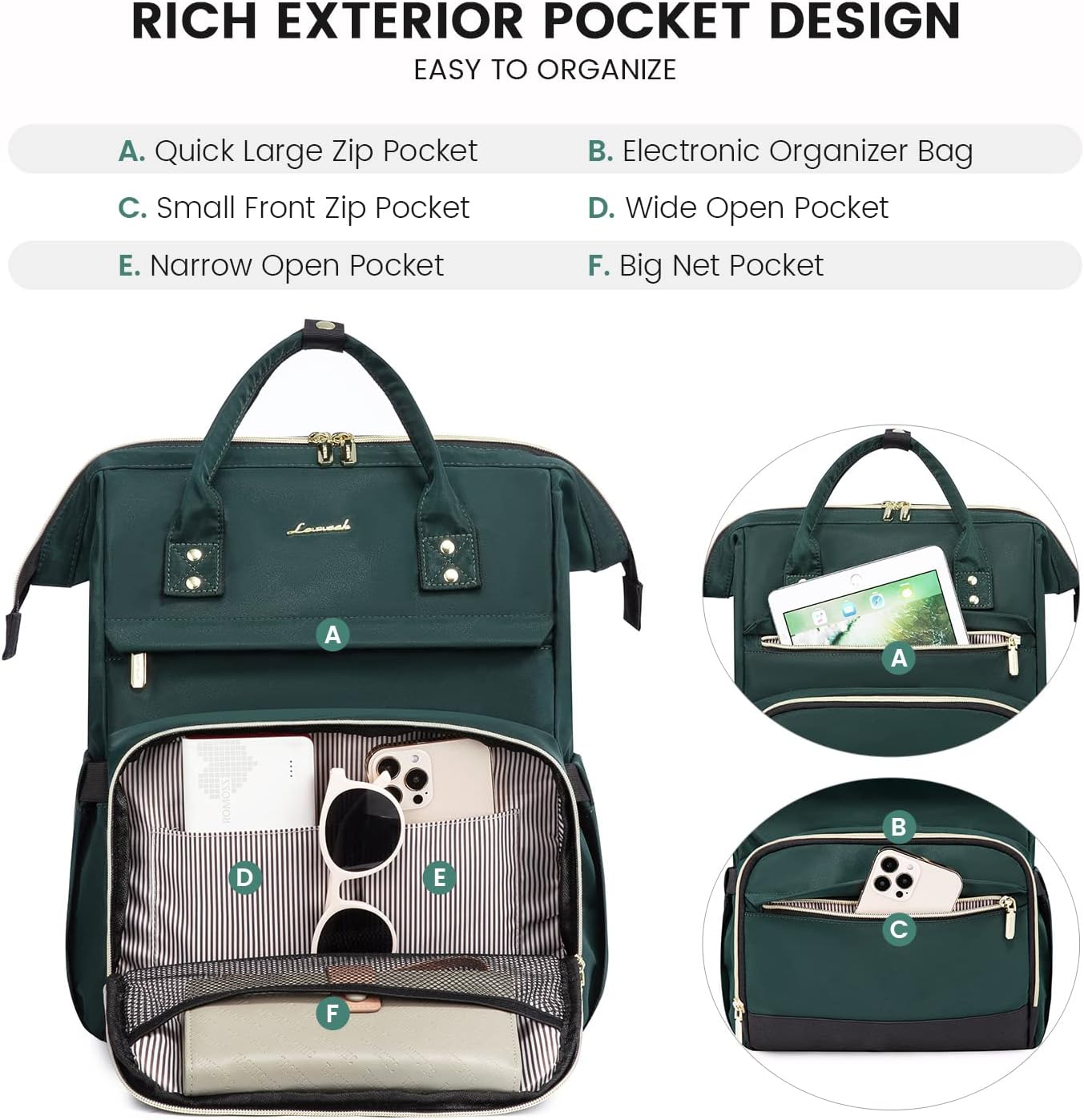 LOVEVOOK Mochila para computadora portátil para mujer, mochila para profesores, bolsa de enfermera, mochila de trabajo para computadora de 15.617