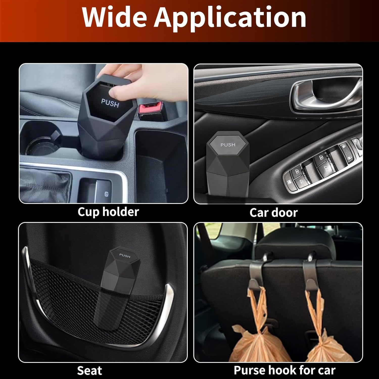 Teen Dream Basurero para automóvil con tapa, a prueba de fugas, con ganchos para asiento de automóvil y bolsas de basura, organizadores multiusos