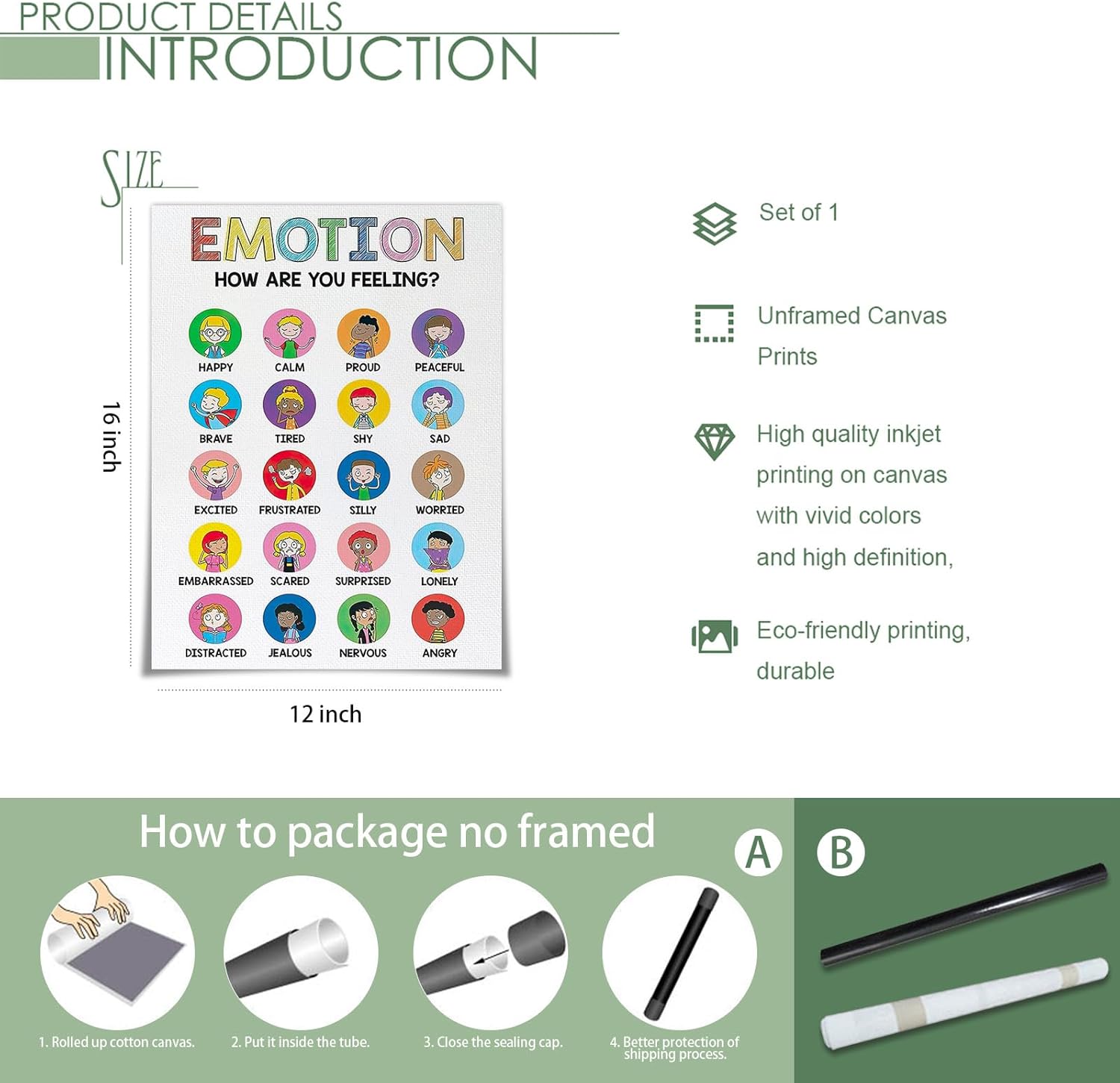 SELF FIND Cuadro de sentimientos de pared, carta de emociones, pósteres de aula para niños, mentalidad de crecimiento, impresiones en lienzo,