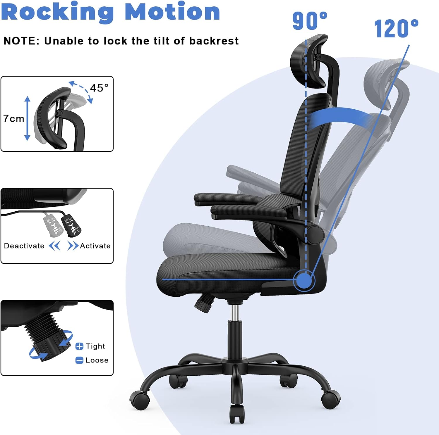 naspaluro Silla de oficina ergonómica, silla de computadora con respaldo alto y soporte lumbar elástico adaptativo, altura ajustable, reposacabezas