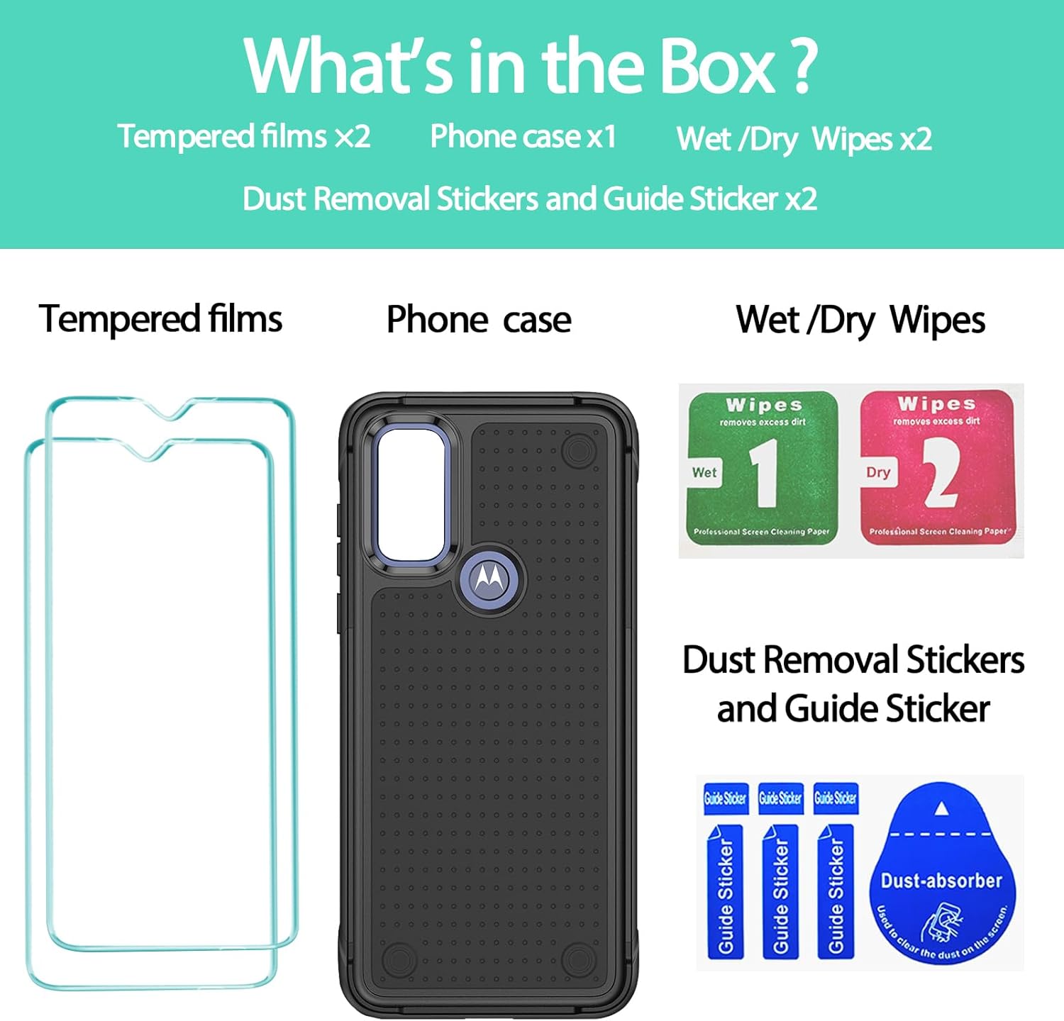 Jeylly Funda para Motorola G Pure, funda Moto G Power 2022Moto G Play 2023, con 2 protectores de pantalla de vidrio templado, doble capa de