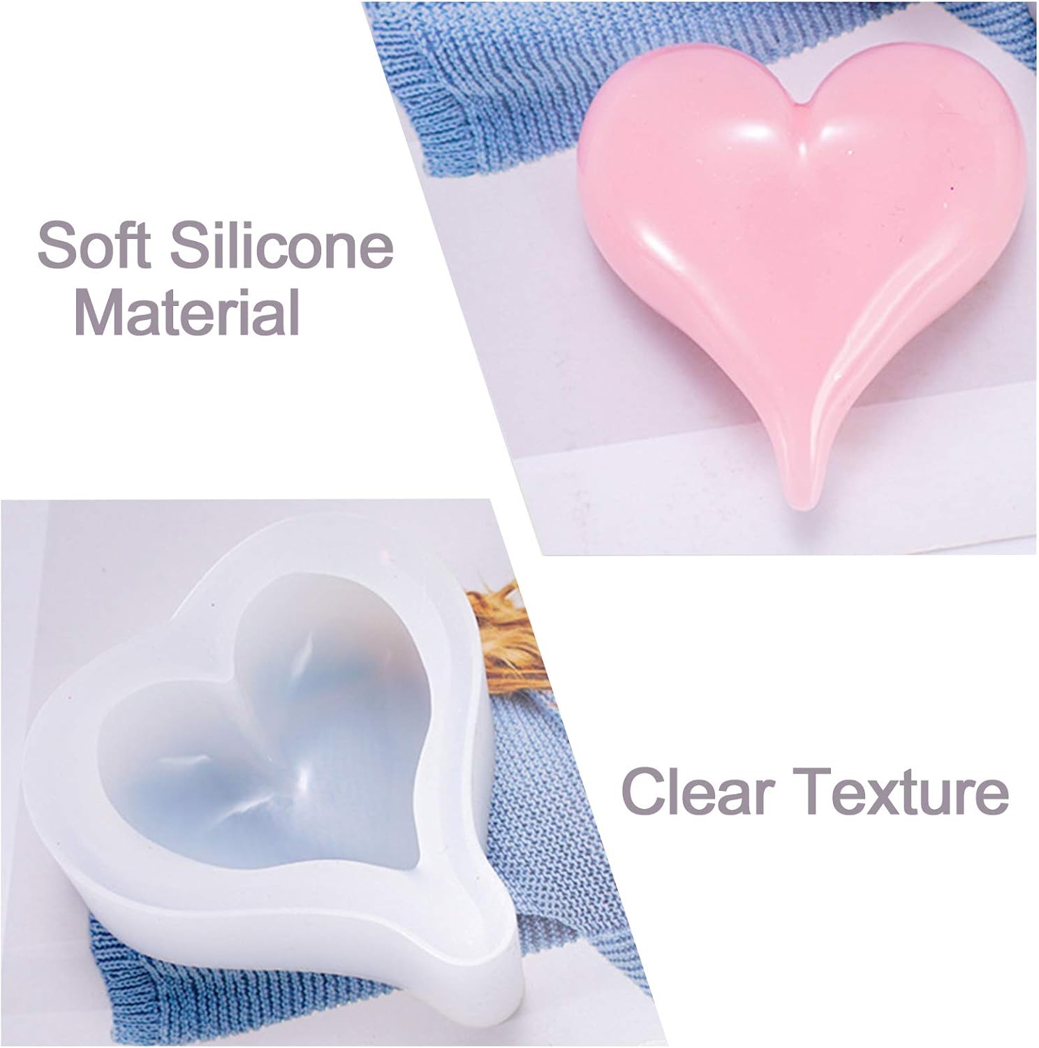 WANDIC 3 moldes de resina epoxi de corazón de amor, moldes de silicona hechos a mano para manualidades, decoración de fondant y fabricación de