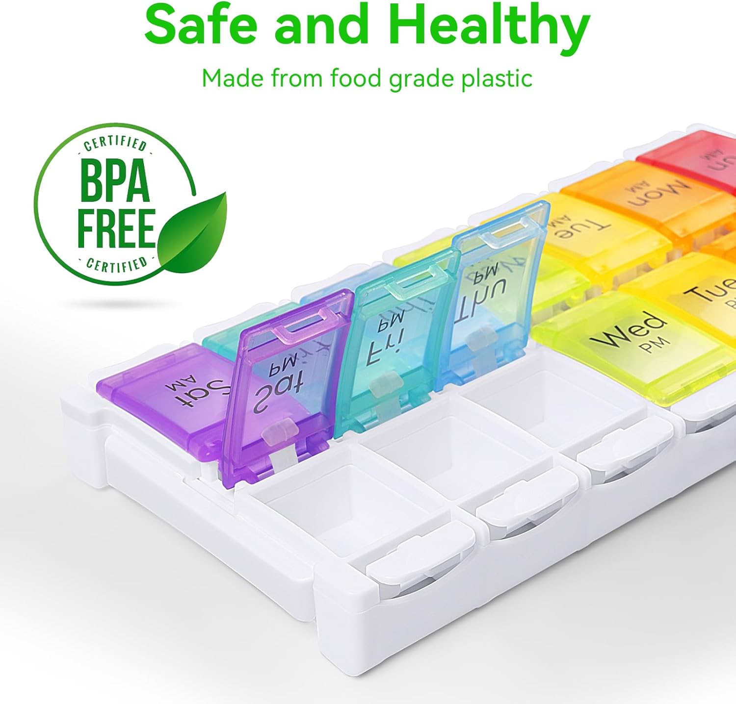MERICARGO Organizador semanal de pastillas 2 veces al día, pastillero grande fácil de llenar 7 días, organizador de medicamentos Am Pm, pastillero