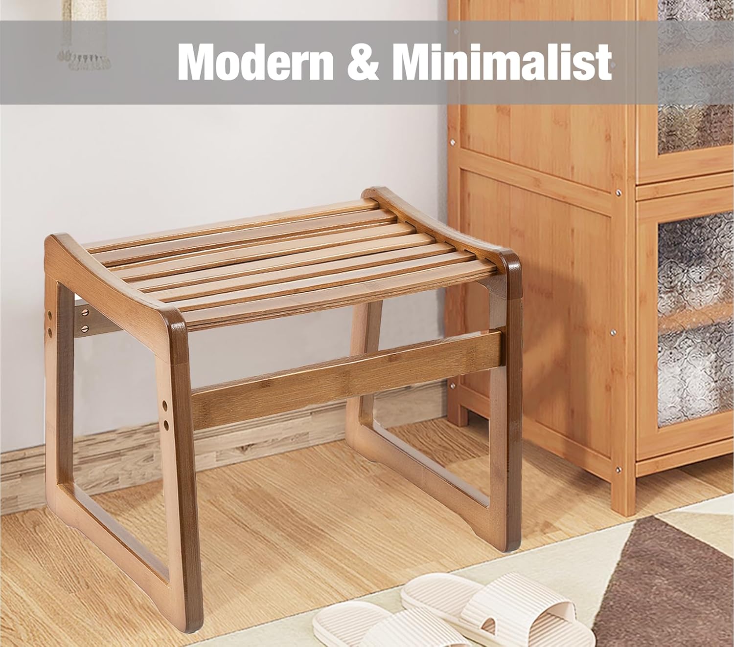 Taburete cuadrado de madera suave para mesa de té, cama, bañera, taburete clásico de madera marrón, taburete de bambú para niños, taburete de baño