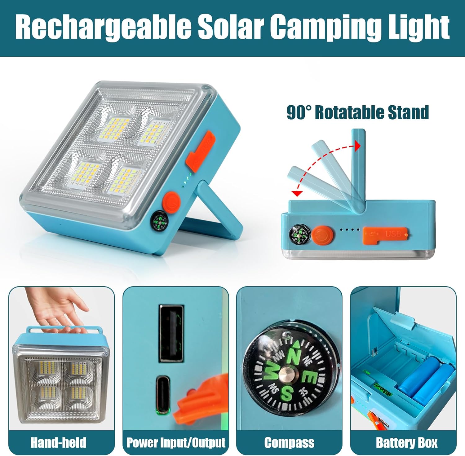 Linterna de camping solar recargable colgante luces solares tienda USB cortes de energía plegable 4800mAh10000LM 5 modos de luz 3 maneras de recarga