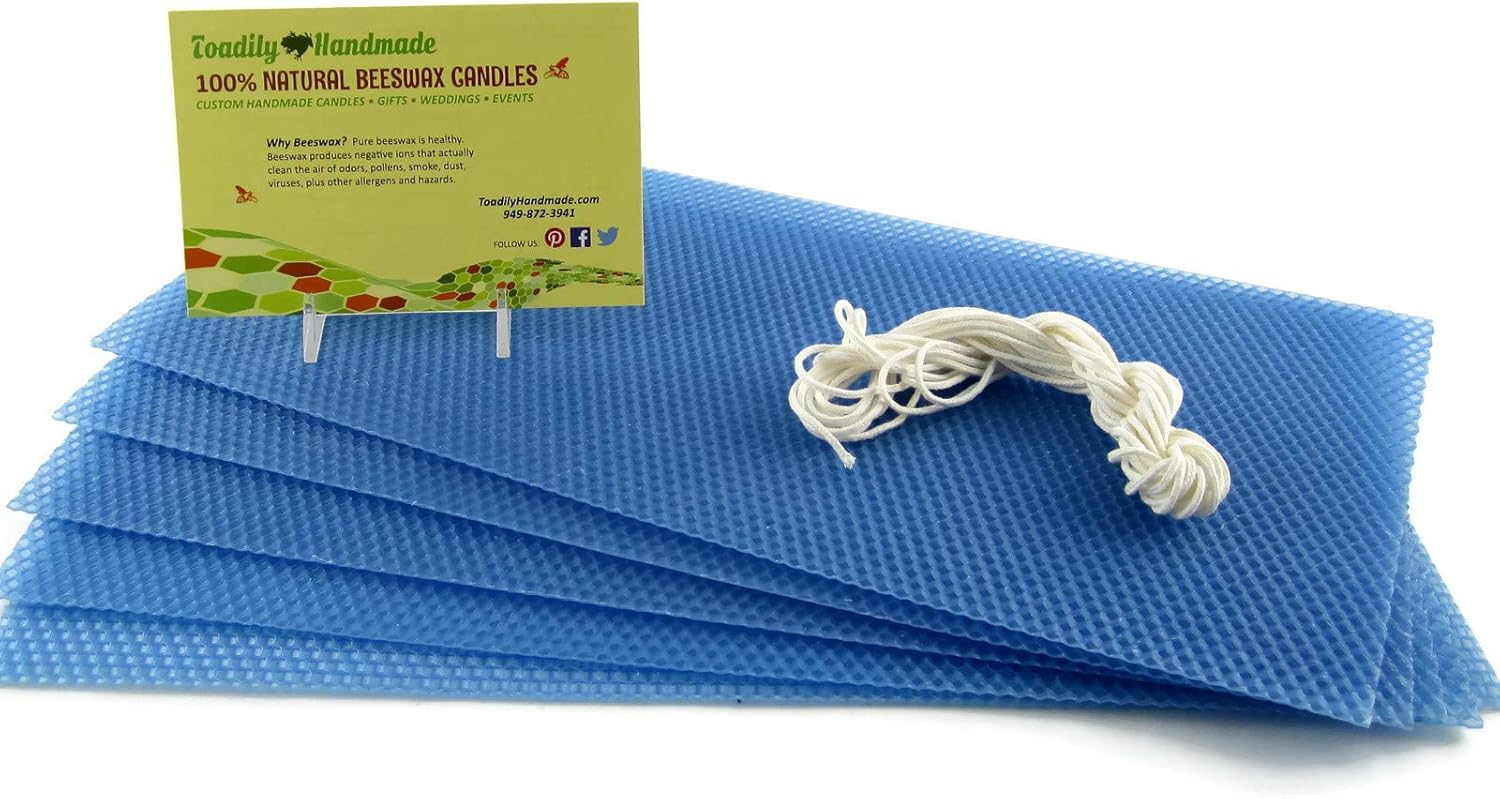 Haz tu propio kit de iniciación de velas de cera de abejas, incluye 5 hojas de panal de cera de abeja 100% de tamaño completo en azul y
