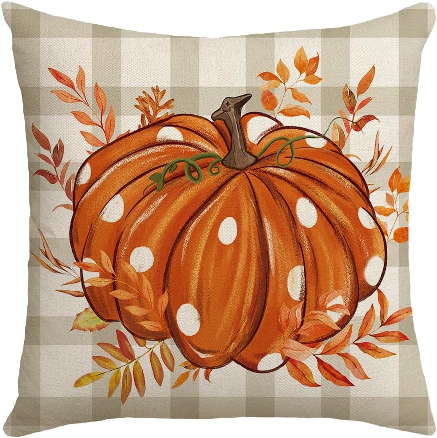 Fundas de almohada de otoño con diseño de calabaza y hojas de arce naranja para el hogar, 18 x 18 pulgadas, decoraciones de agradecimiento bendecido