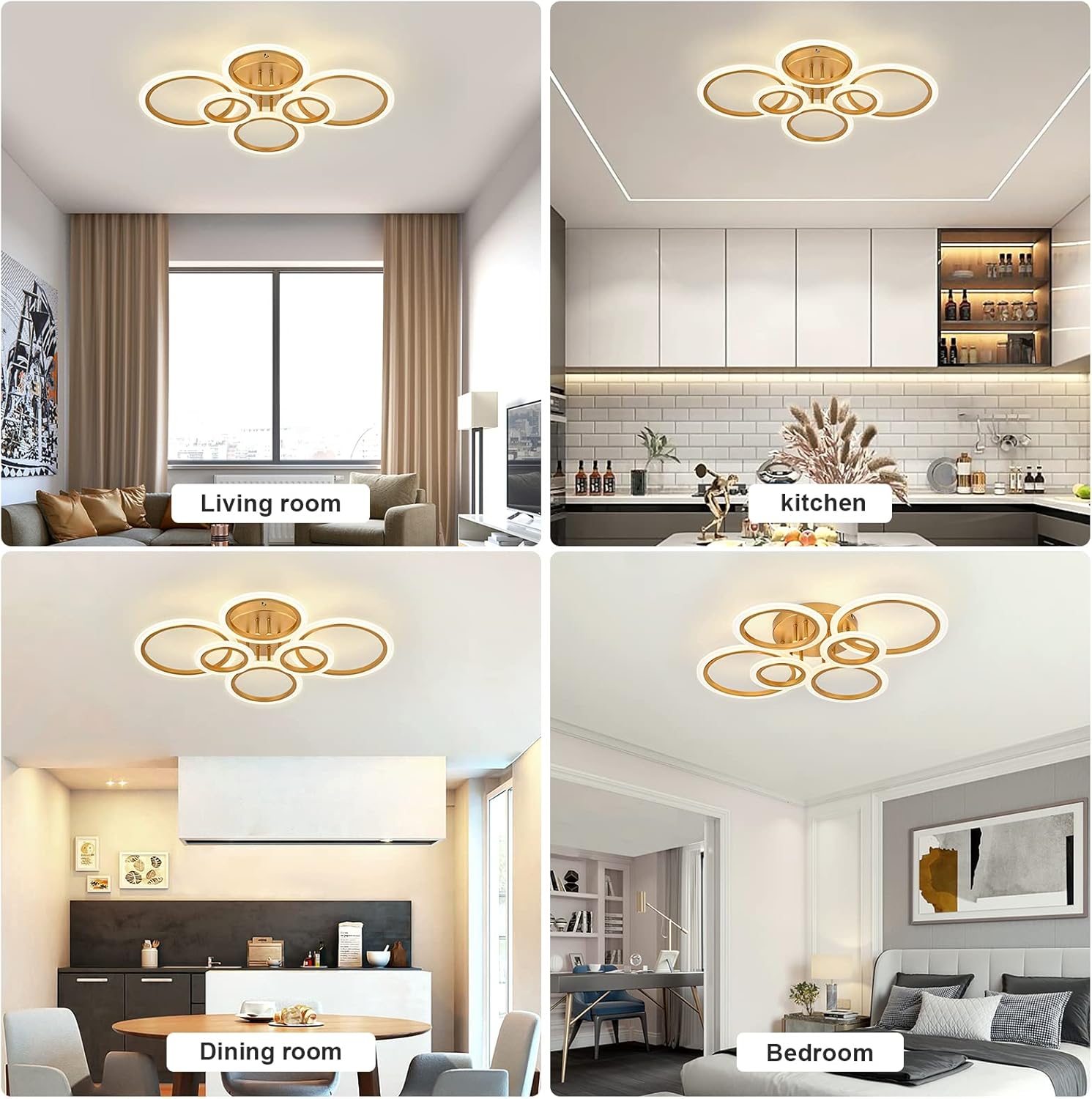 Lámpara de techo LED moderna, lámpara de techo de montaje empotrado de 6 anillos, lámpara de techo de iluminación de 4000 K para cocina, dormitorio,