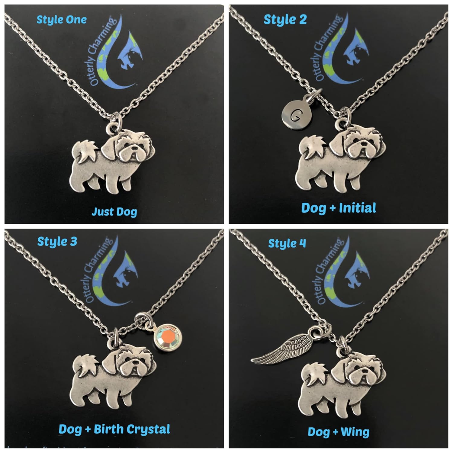 Personalized Shih Tzu Necklace with Optional Initial and Birthstone – Lhasa Apso Dog Memorial Gift