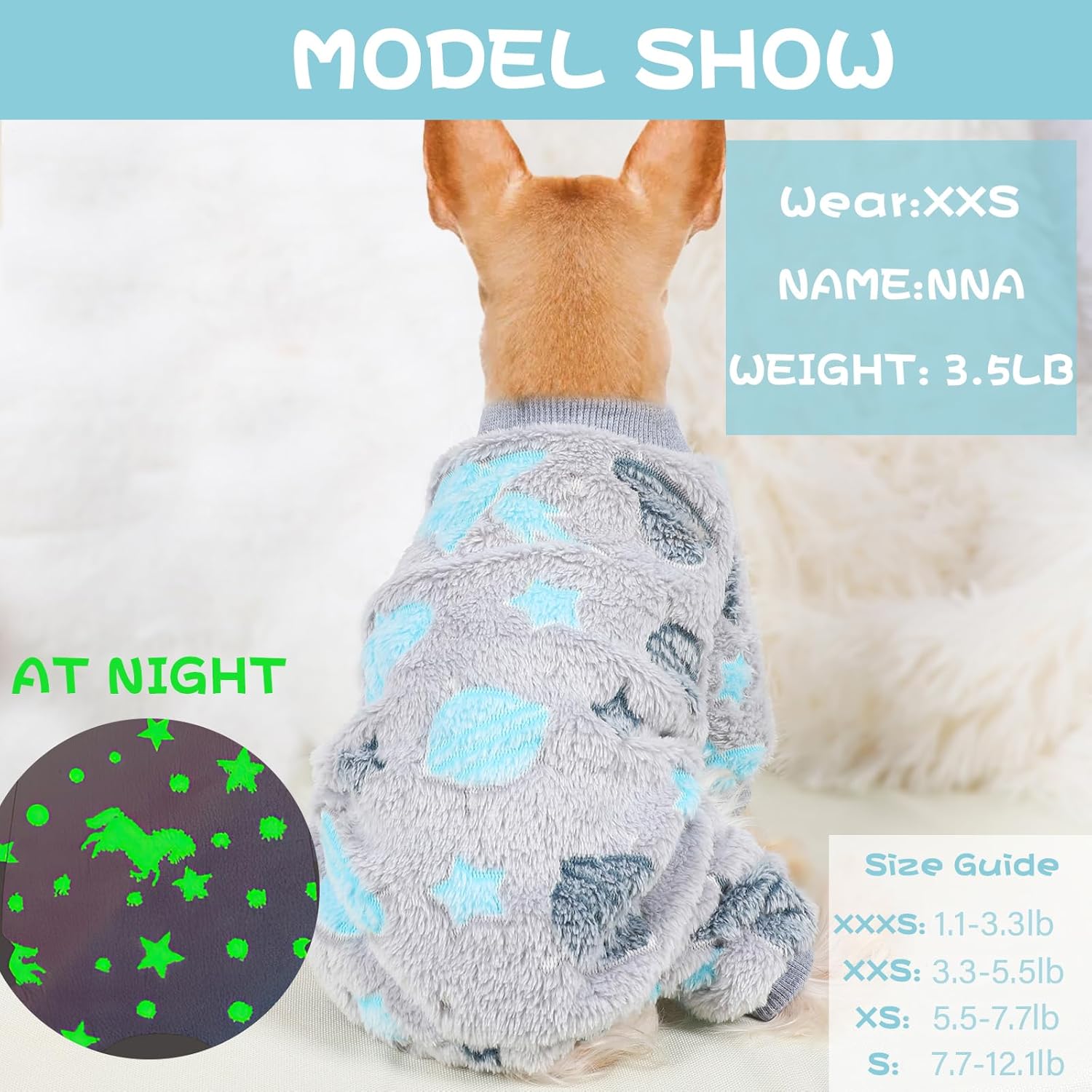Ropa para perros pequeños, suéter para perros pequeños que brilla en la oscuridad, suéter para perro pequeño de unicornio teñido anudado, material