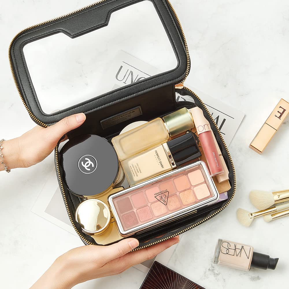 Rownyeon Estuche de maquillaje transparente para artículos de tocador, estuche de viaje para maquillaje, organizador de cosméticos portátil, bolsa