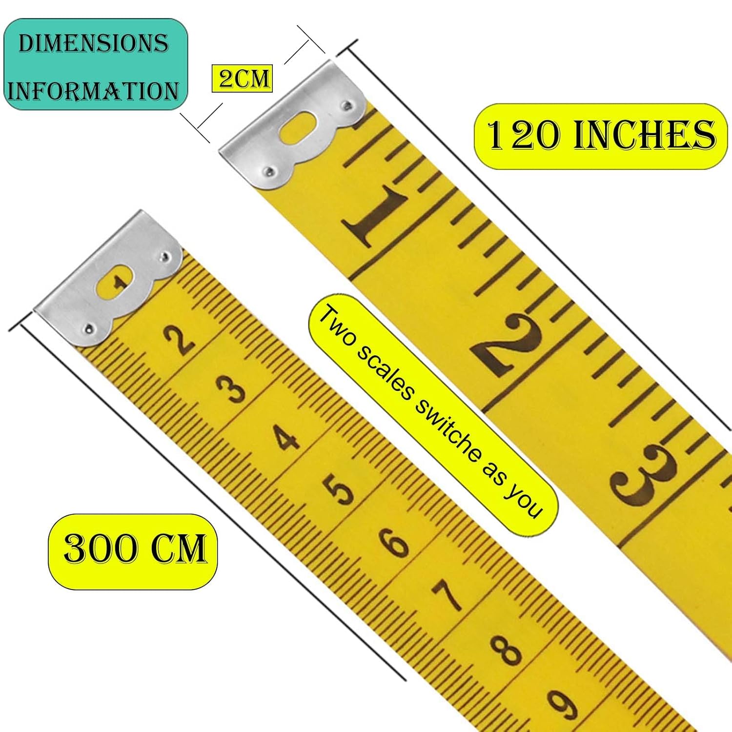 2Pcs Tape Measure Measuring Tape for Body, 120-Inch Double Scale Sewing Flexible Ruler for Weight Loss Body Measurement Tailor Craft Vinyl Body
