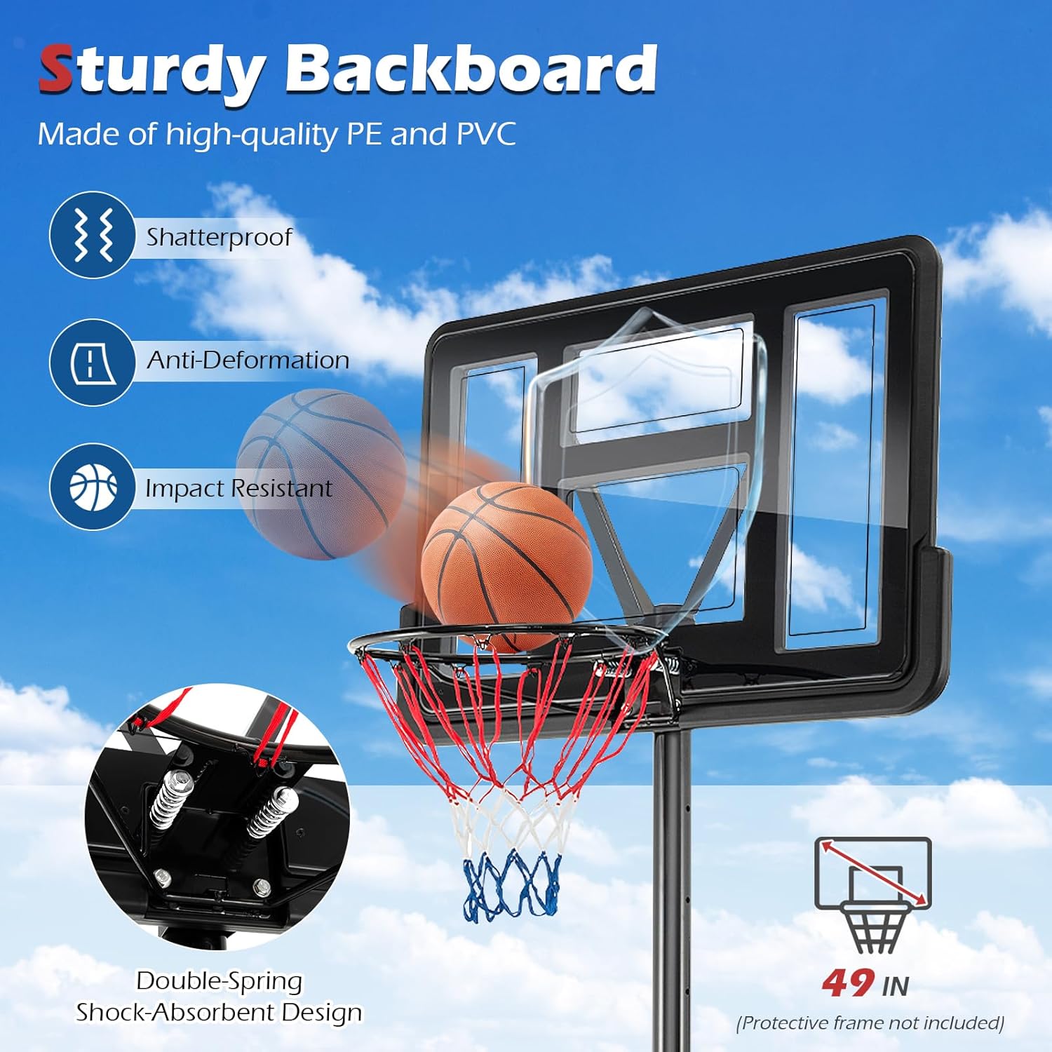 GYMAX Aro de baloncesto para exteriores, sistema de portería de baloncesto portátil ajustable de 4.25 a 10 pies, tablero trasero inastillable de 44