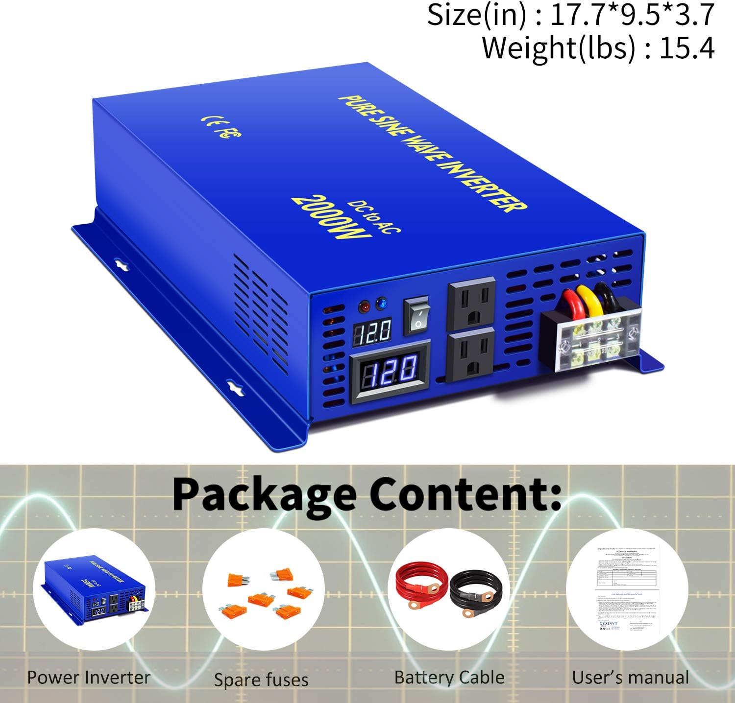 XYZ INVT – Inversor de potencia de onda sinusoidal pura, CC a CA, 1000W, 1500W, 2000W, 2500W, 3000W