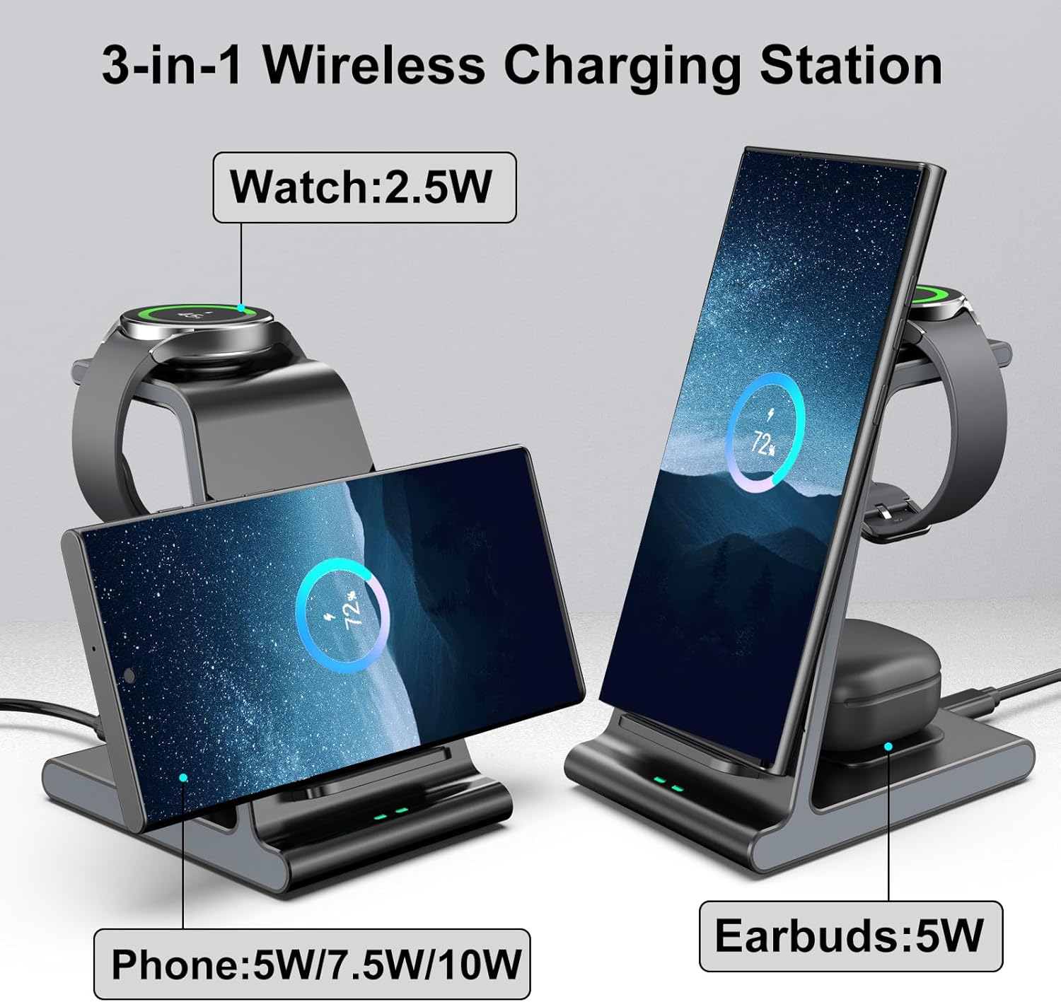 Cargador inalámbrico para Samsung, estación de carga para Samsung Galaxy S24 UltraS24+S24S23 UltraS23+S23S22Note 20Z Flip 5Fold 5, para Galaxy Watch