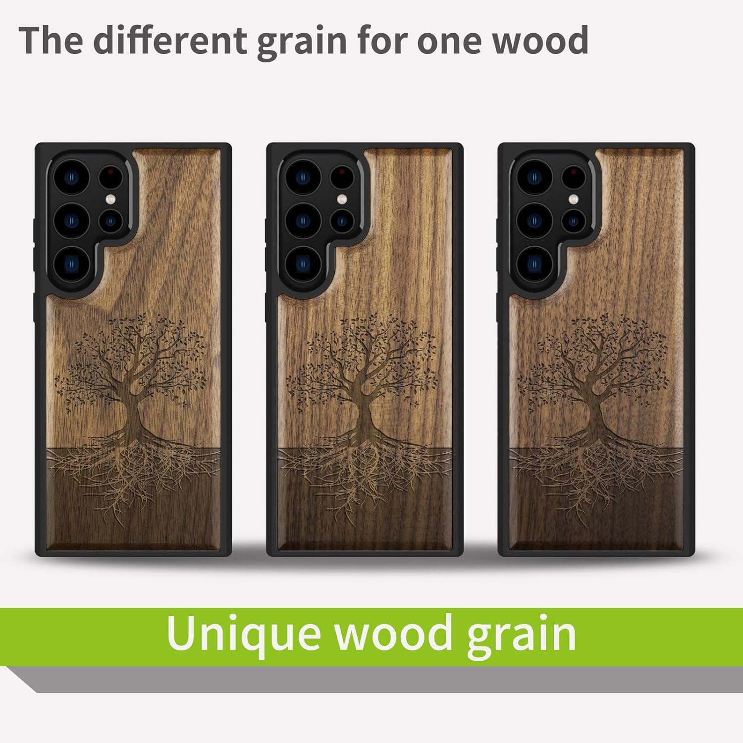 Carveit Funda de madera para Galaxy S22 Ultra 2022 madera natural y TPU suave negro a prueba de golpes, funda de madera única y elegante compatible