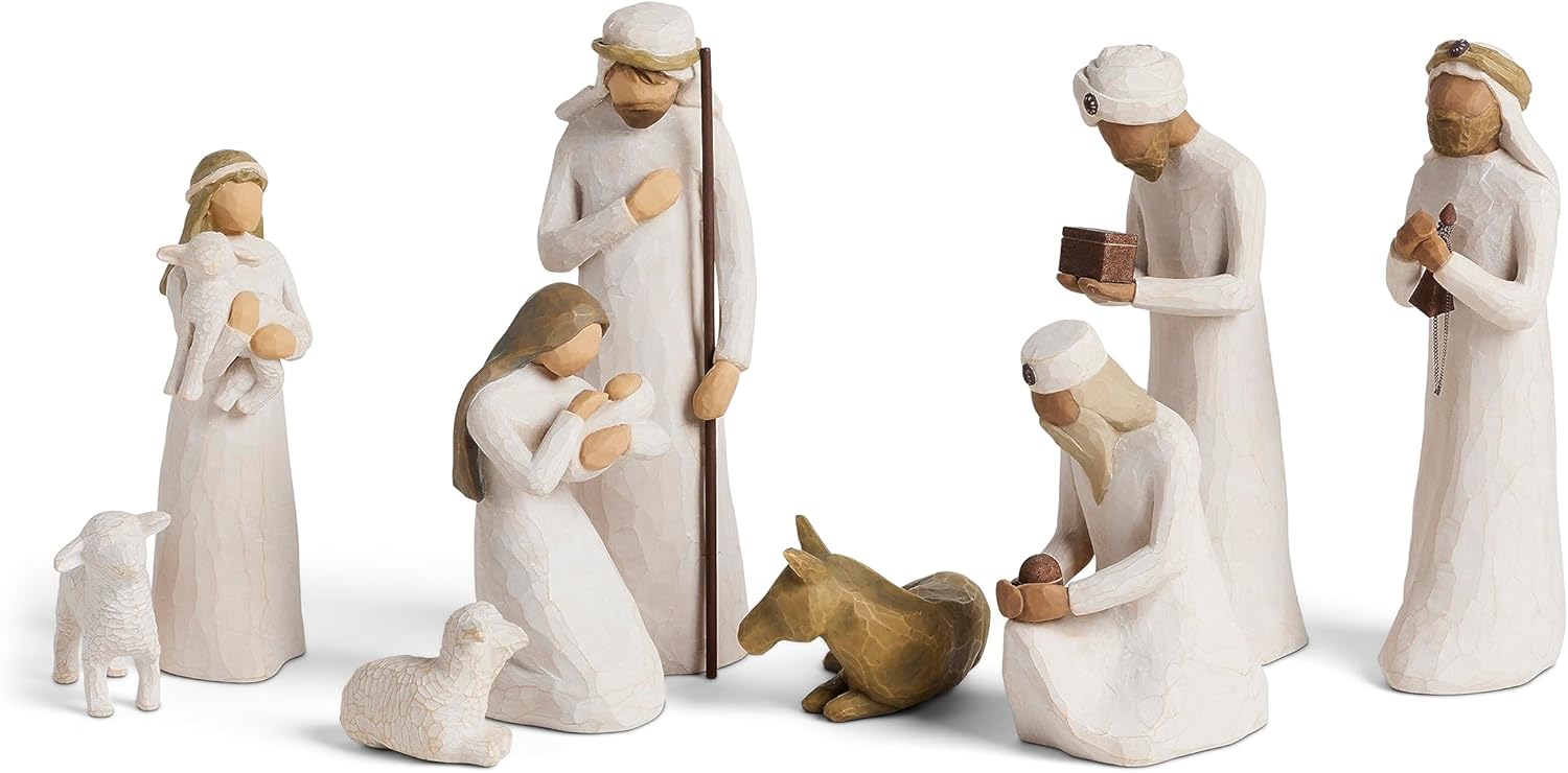 Willow Tree Nativity Starter Figures Plus Three Wisemen, juego de 9 piezas esculpidas pintadas a mano
