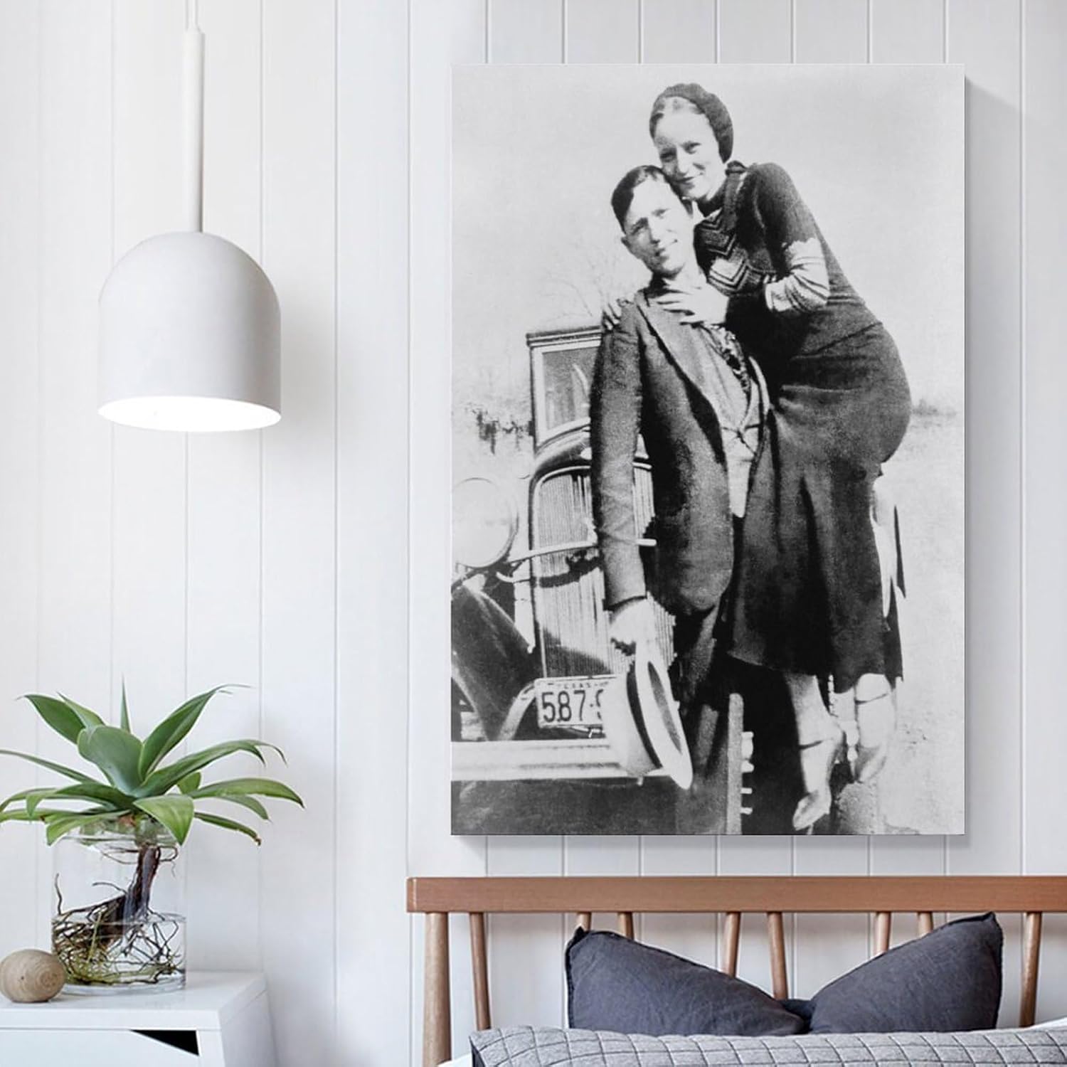 Póster en blanco y negro con Bonnie y Clyde Wanted Gangster, decoración de pared, póster de arte de pared, pinturas en lienzo, decoración de pared,