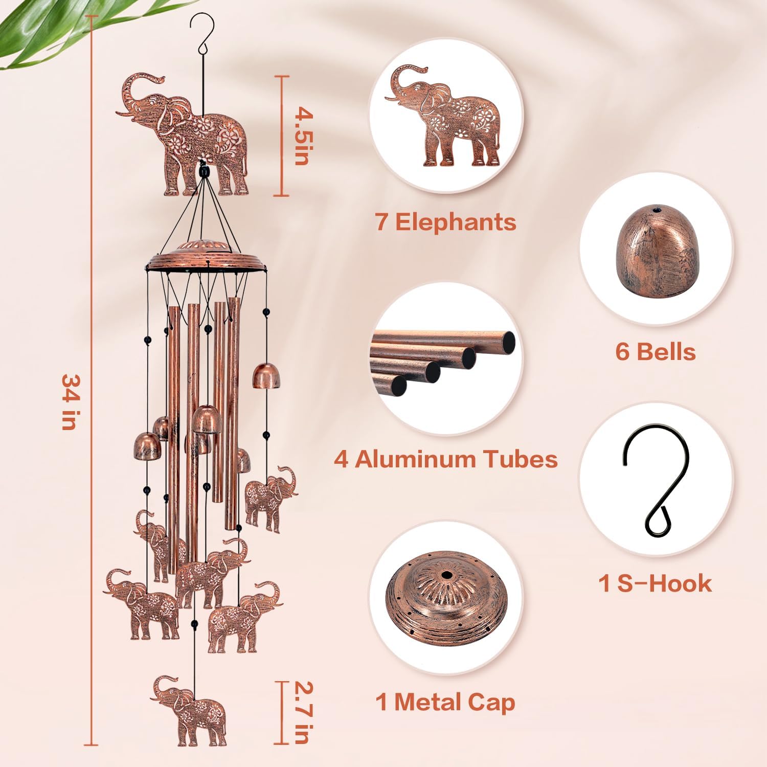 Campanillas de viento de elefante para exteriores, regalos de elefante para mujereshombresmamáabuelaesposa, regalos de cumpleaños, regalo