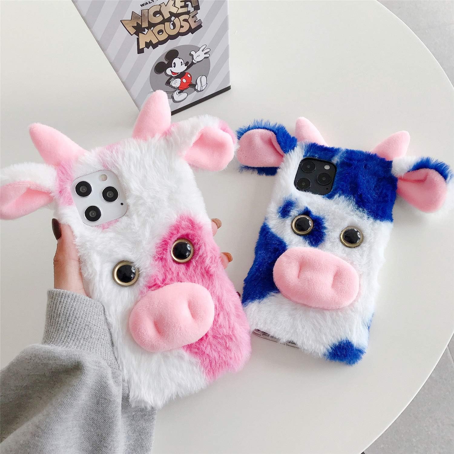 LUVI Funda 3D linda para iPhone 13 Pro, funda de felpa peluda para mujeres, funda de protección femenina de piel de vaca de dibujos animados