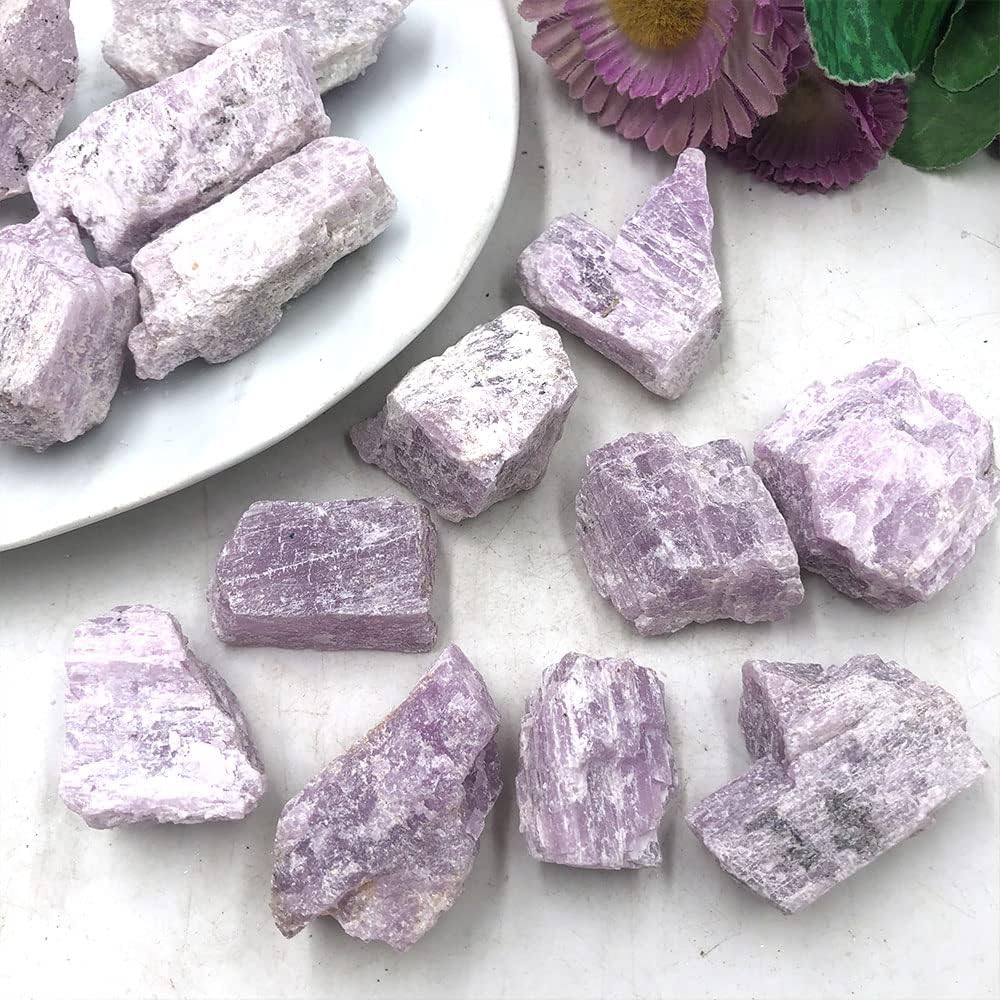 HXSCOO 1 pieza de piedra de kunzita de espodumene púrpura crudo natural al azar de cuarzo para sanación Reiki decoración del hogar, piedras