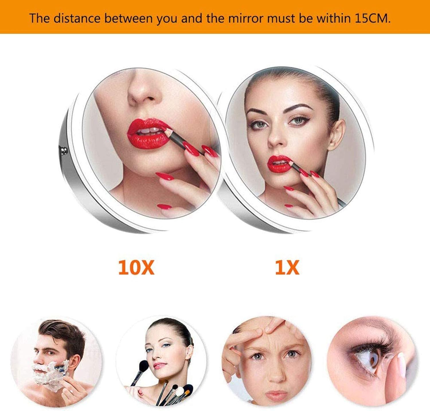 GaRcan Espejo de maquillaje con aumento de 10 veces iluminado, espejo de maquillaje giratorio de doble cara de 8 pulgadas, espejo de maquillaje