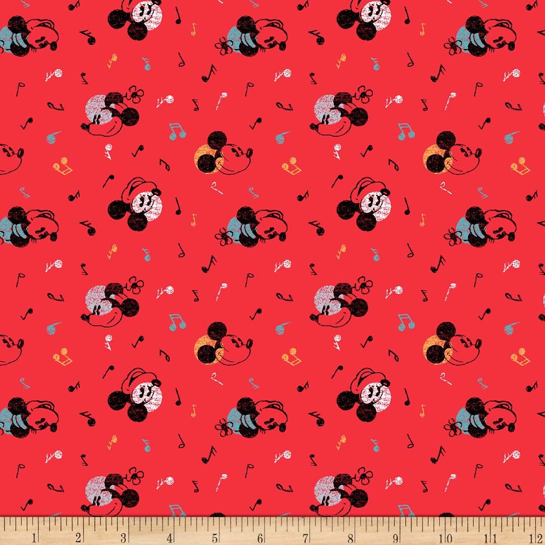 Disney Mickey Minnie Vintage Mouse Music Red – Tela acolchada por yarda