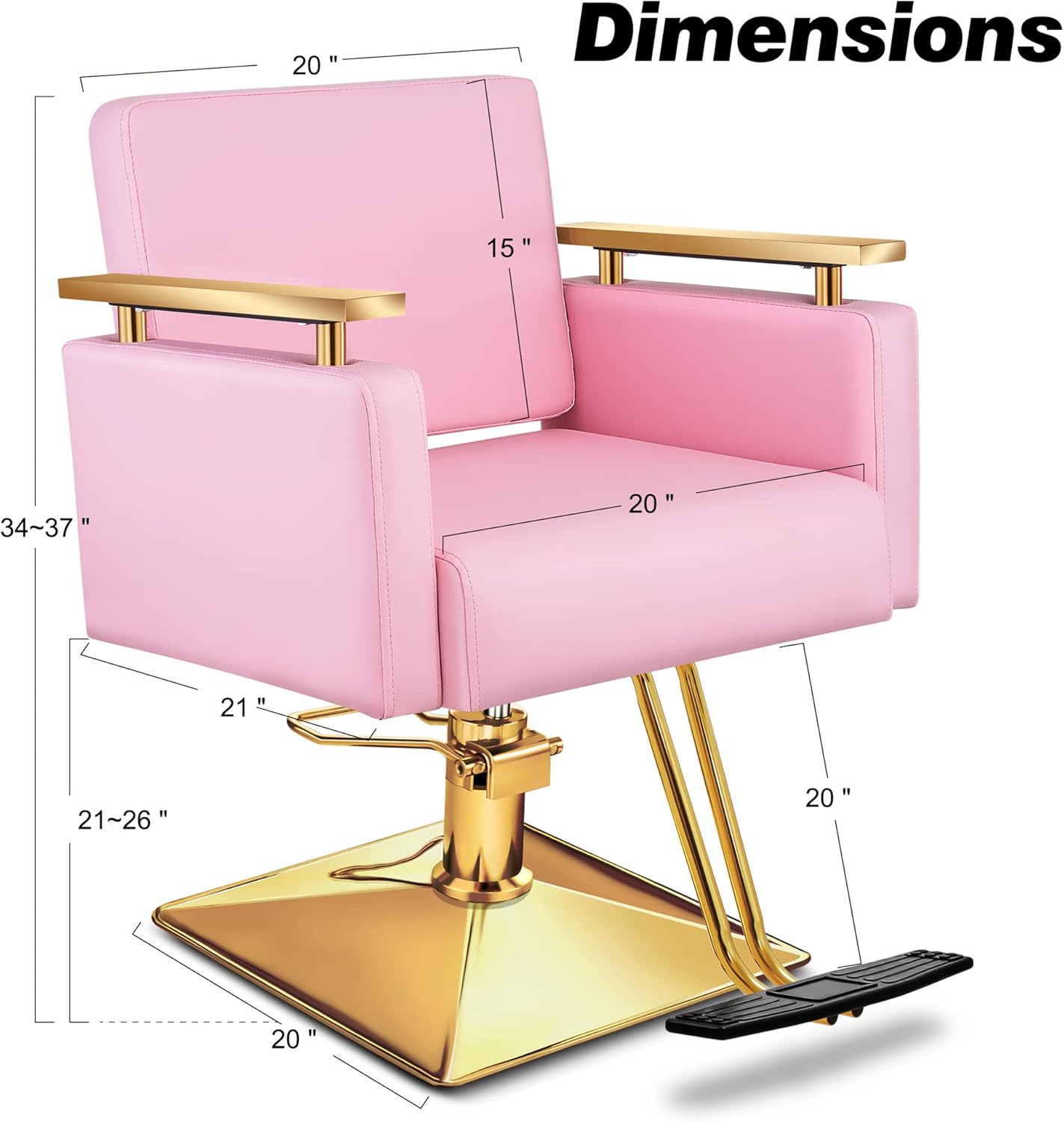 Baasha Silla de salón dorada de lujo con asiento y respaldo de espuma viscoelástica, silla de peluquería con reposabrazos de acero inoxidable, silla