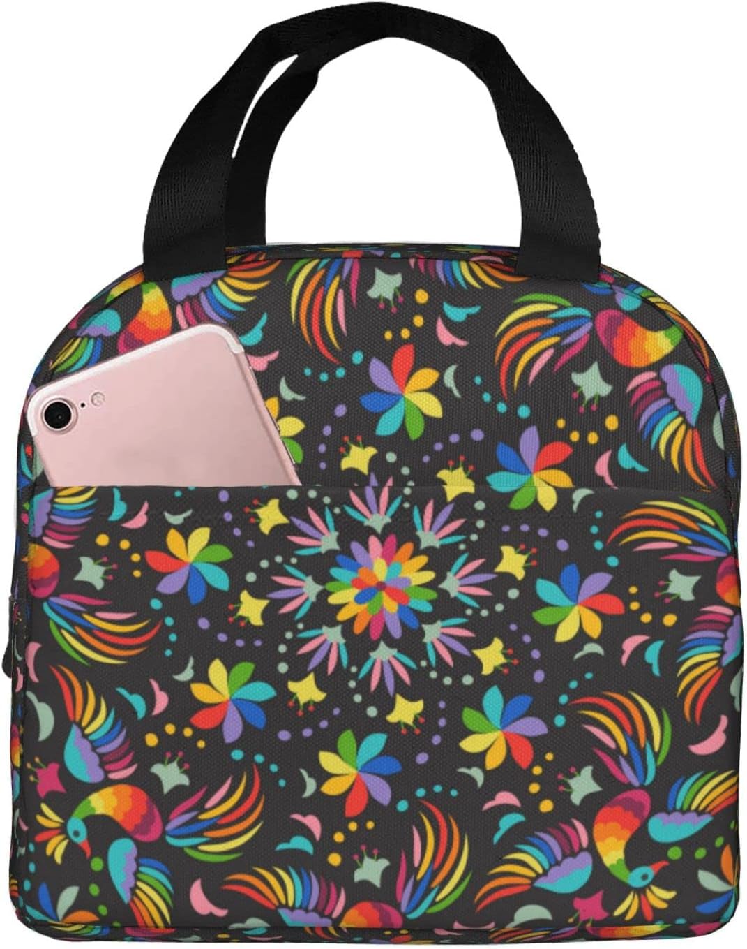 Lonchera colorida mexicana de flores y pájaros, bolsa de almuerzo reutilizable, lonchera Bento para trabajo, reutilizable, cajas de picnic,