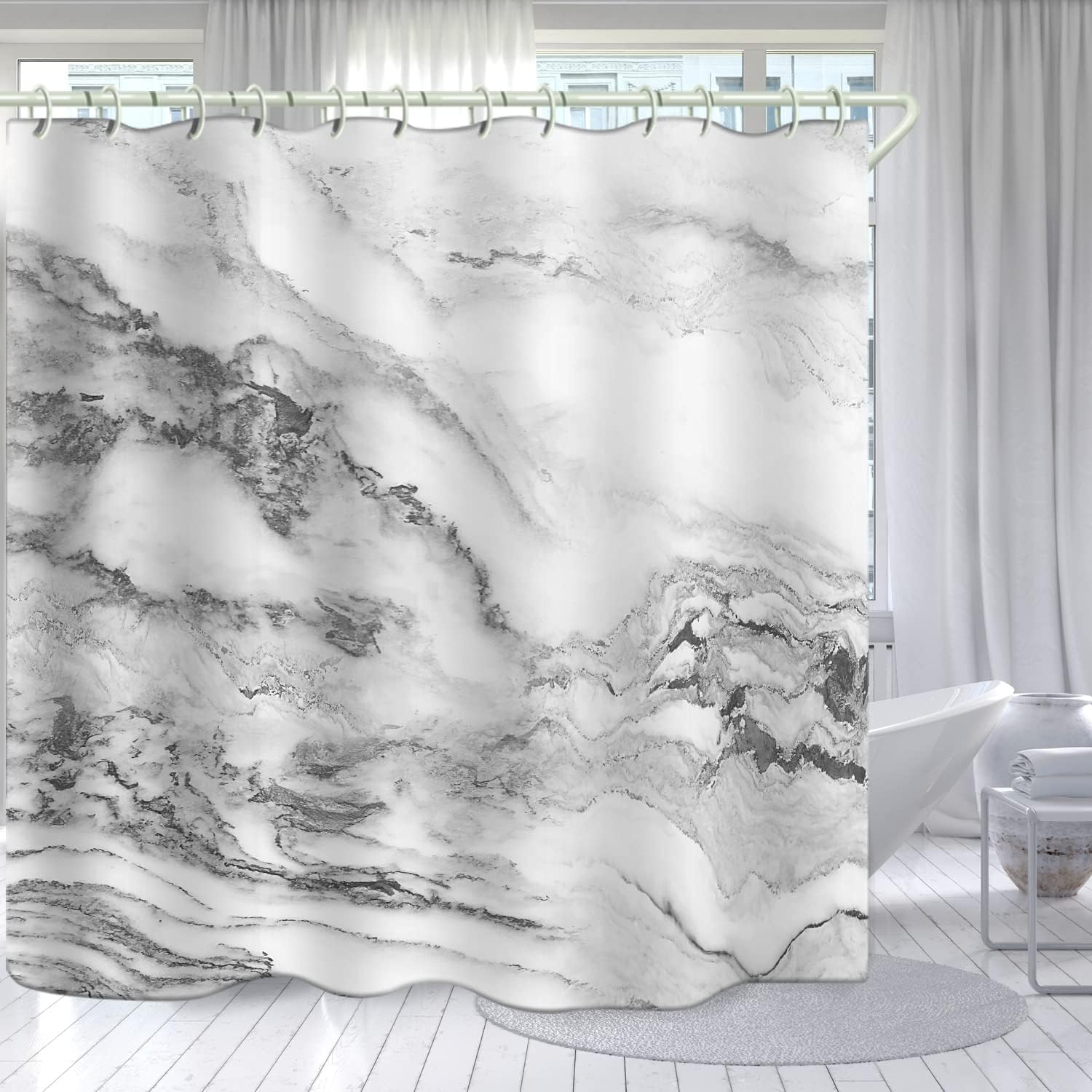 Cortina de ducha de baño 3D de mármol, cortina de ducha estándar de lujo para bañera, cortina de ducha de tela lavable impermeable, 12 ganchos