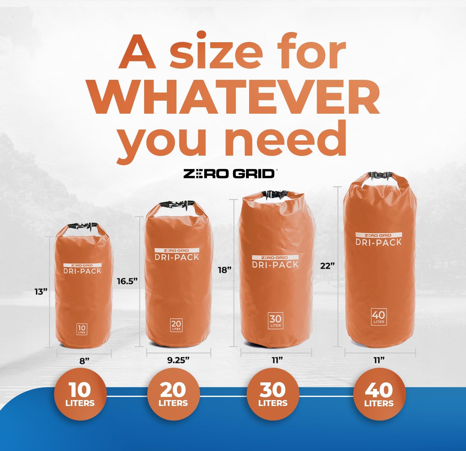 Zero Grid Bolsa seca impermeable  La bolsa de secado flotante se mantiene seca tamaños de 10L20L30L40L para mochileros, kayak, canotaje, campamento,