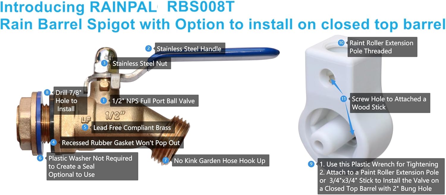 Paquete de espita de barril de lluvia y kit de enlace (RBS008T+xRBLSS5)