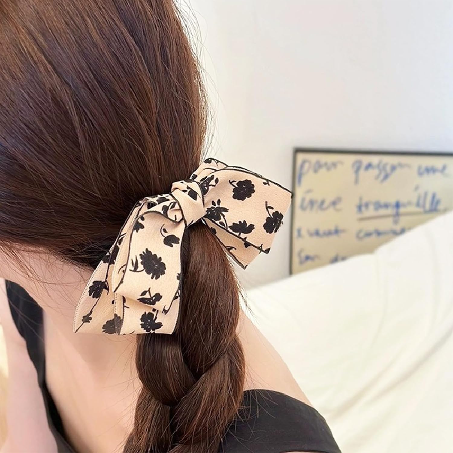 auwiyd 2 pinzas para el cabello con estampado de flores, lazo para la cola de cinta, horquilla floral para mujeres y niñas, accesorios para el