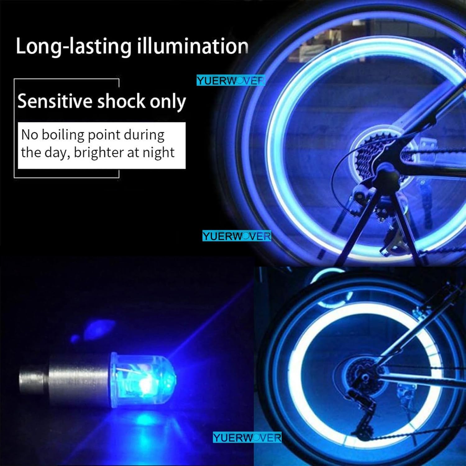 YUERWOVER Paquete de 4 tapas LED de vástago de válvula, luces para neumáticos de automóvil, ensamblajes de ruedas, luces de neón para válvulas de