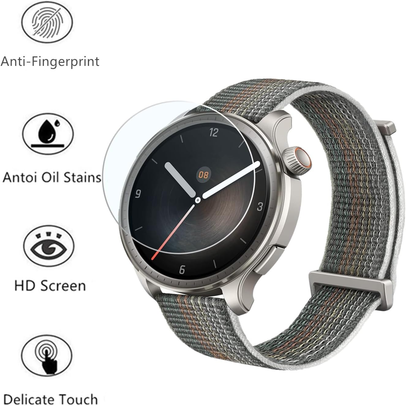 Protector de pantalla compatible con Amazfit Balance (2023 New GTR) (paquete de 3) SmartWatch 9H, película de vidrio templado, transparente, sin