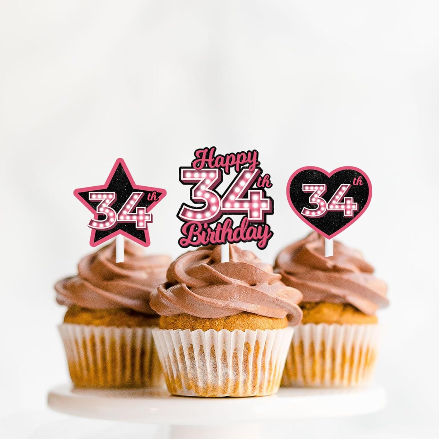 18 piezas de cupcakes de postre con purpurina rosa con 34 letras Let’s Glow Crazy Party Theme Party Suministros de decoración para niñas y damas,