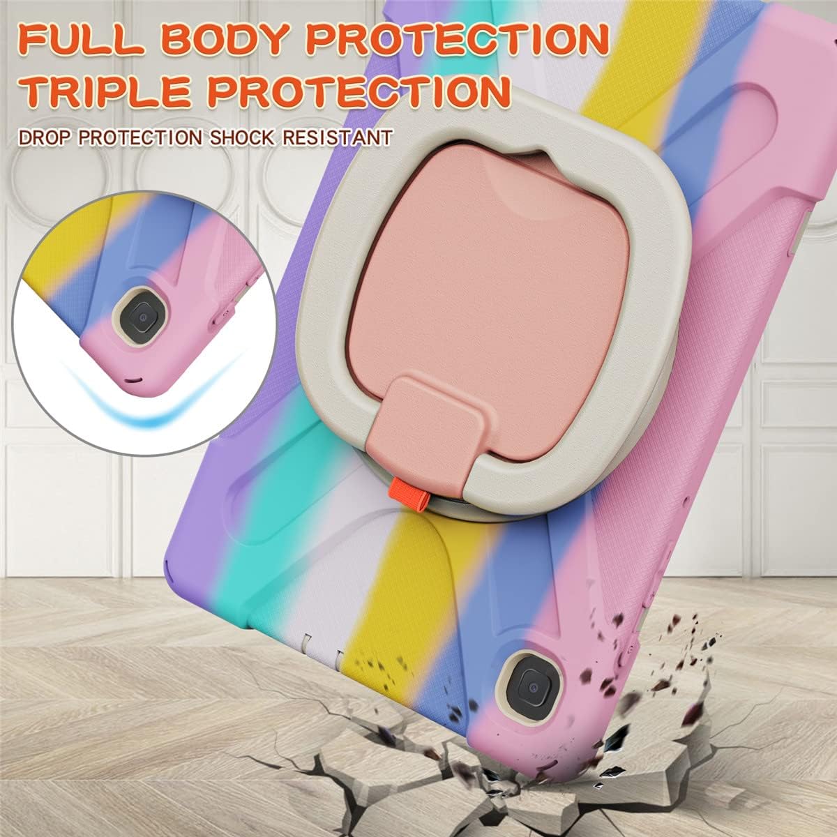 Funda de rotación 360 para Samsung Galaxy Tab S6 Lite de 10.4 pulgadas, resistente, soporte de anillo giratorio, correa de transporte, correa de