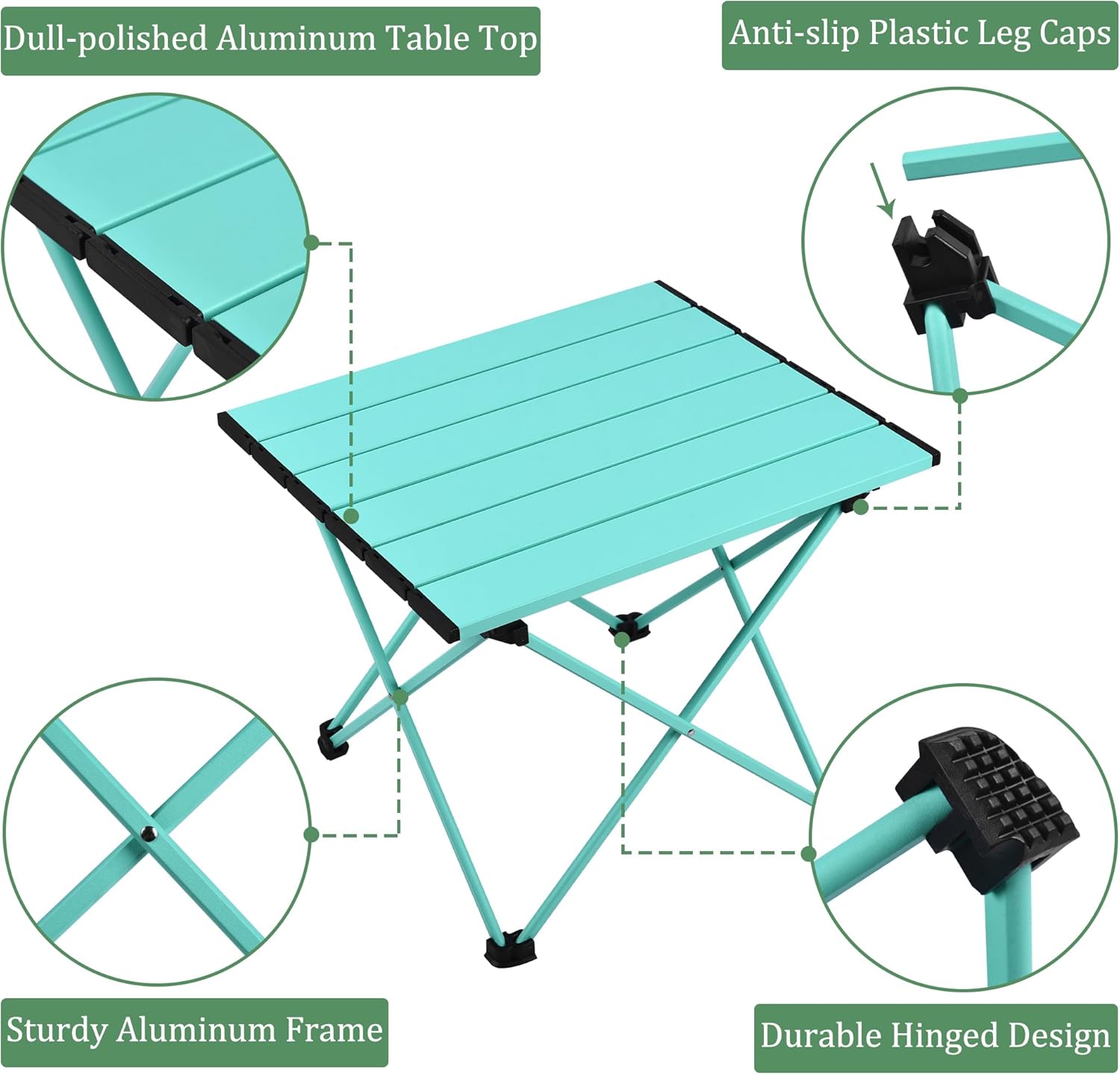 Grope Mesa de camping plegable pequeña con parte superior de aluminio, mesa de playa para arena con bolsa de transporte, perfecta para exteriores,