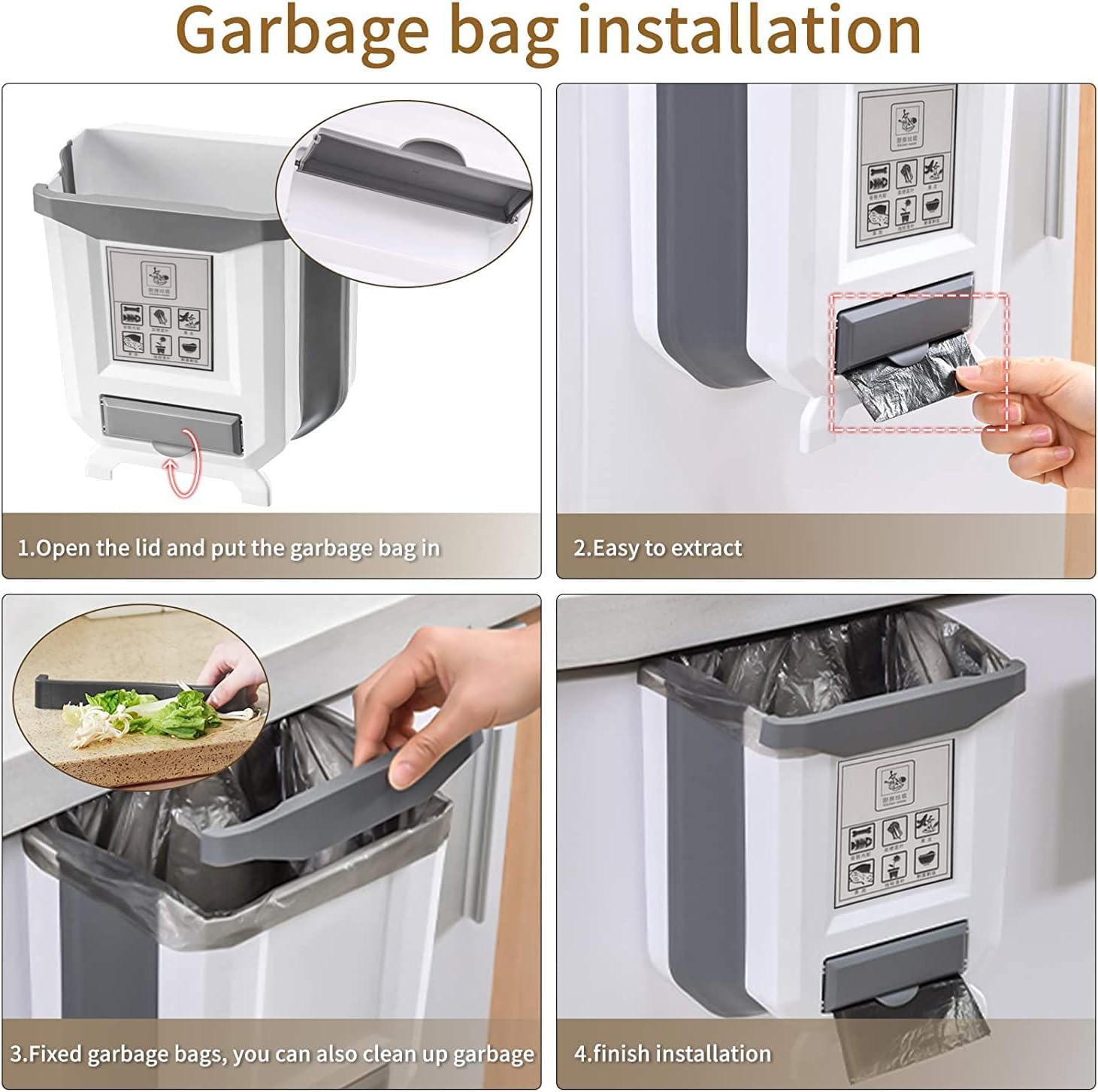 AVAC Cubo de basura colgante para cocina, pequeño cubo de basura plegable de plástico para gabinetecochedormitoriobañococinaoficinapapelera