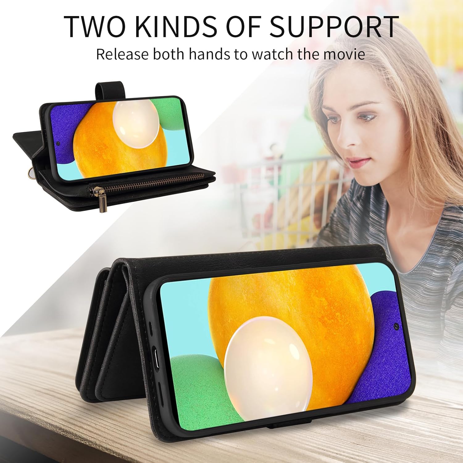 Asuwish Funda de teléfono para Samsung Galaxy A52A52S 5G Funda tipo cartera con protector de pantalla de vidrio templado y correa para la muñeca de
