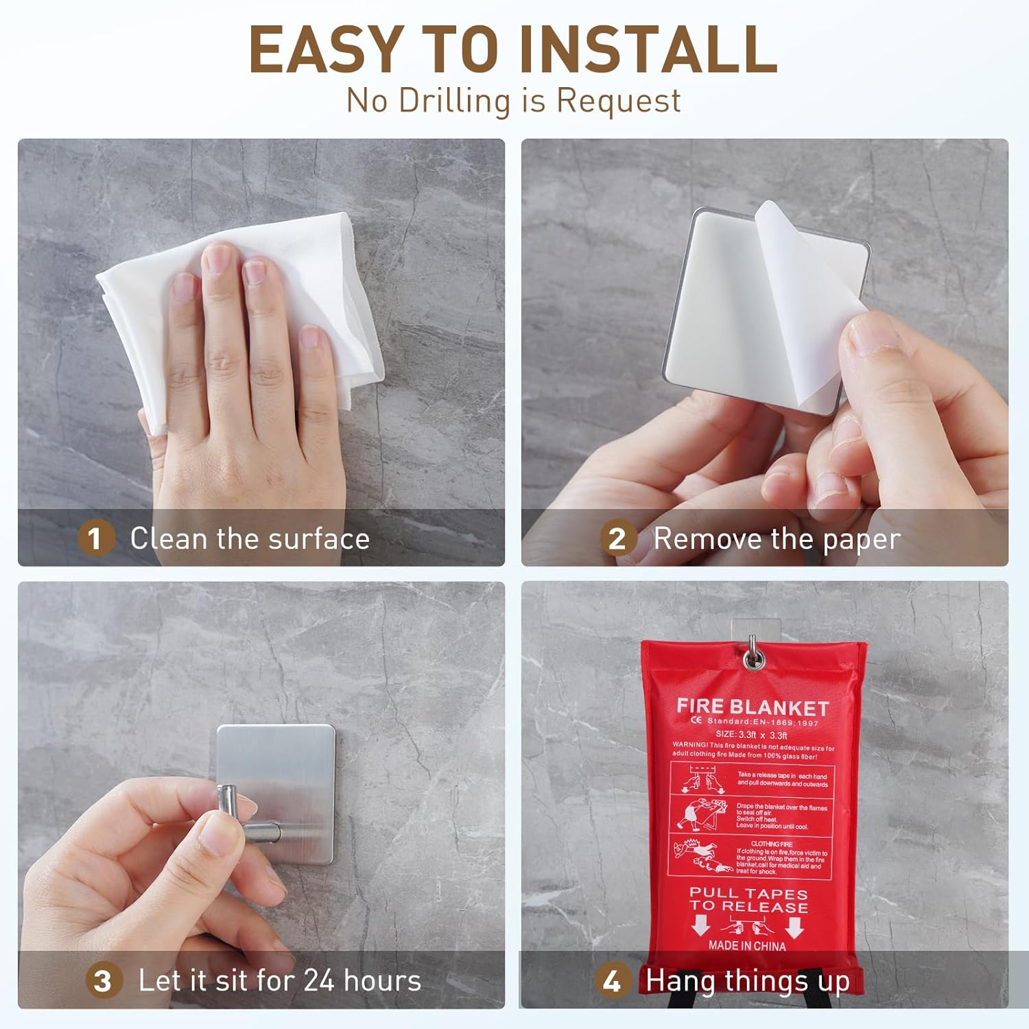 Ganchos de pared adhesivos para mantas de fuego, ganchos de acero inoxidable impermeables para oficina en casa y colgar al aire libre, capacidad de